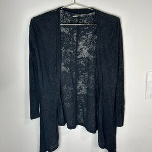 Active Basic Black Lightweight Burnout Open Front Cardigan Women's Small